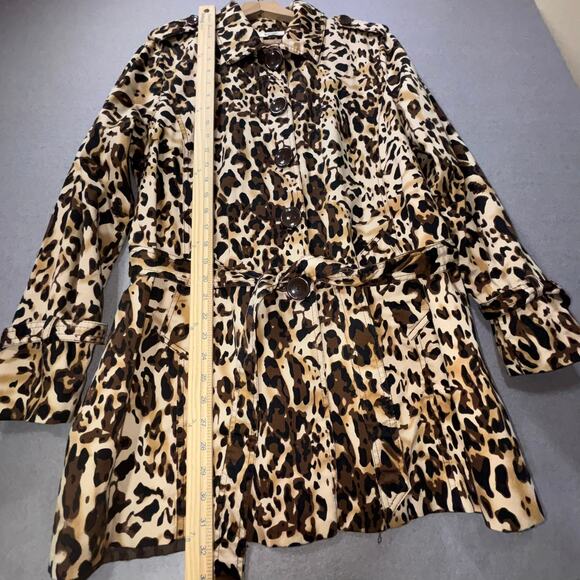 Appraisal Y2K Retro Big Button Leopard Print Trench Coat Jacket XL Bold Mob Wife - Picture 7 of 8